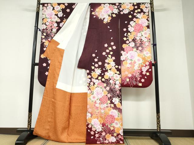 平和屋着物●豪華振袖 駒刺繍 舞花文 暈し染め 銀彩 正絹 逸品 DABB0351ud