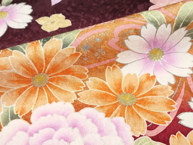 平和屋着物●豪華振袖 駒刺繍 舞花文 暈し染め 銀彩 正絹 逸品 DABB0351ud