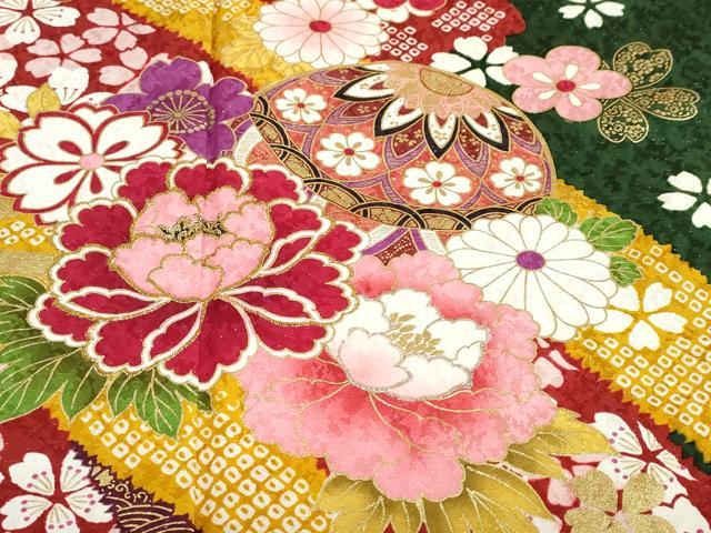 平和屋着物●豪華振袖 刺繍 熨斗手毬草花文 金彩 銀通し地 正絹 逸品 DABB0353ud