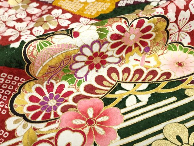 平和屋着物●豪華振袖 刺繍 熨斗手毬草花文 金彩 銀通し地 正絹 逸品 DABB0353ud