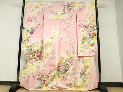 平和屋着物●豪華振袖　駒刺繍　吉祥草花丸文　暈し染め　金彩　正絹　逸品　DABB0354ud