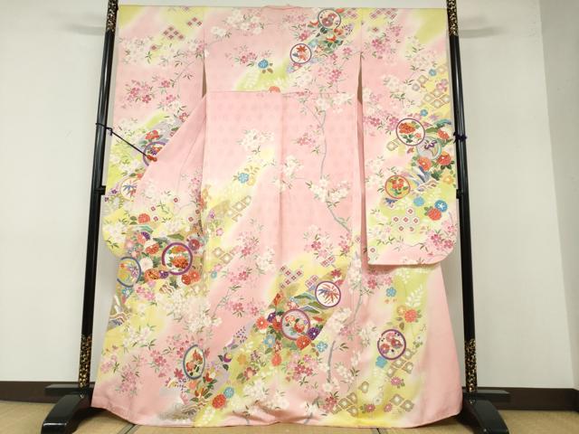 平和屋着物●豪華振袖　駒刺繍　吉祥草花丸文　暈し染め　金彩　正絹　逸品　DABB0354ud