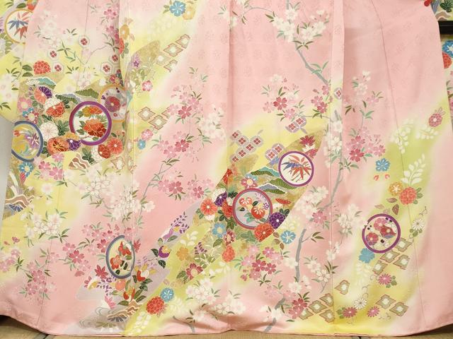 平和屋着物●豪華振袖　駒刺繍　吉祥草花丸文　暈し染め　金彩　正絹　逸品　DABB0354ud