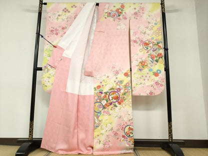 平和屋着物●豪華振袖　駒刺繍　吉祥草花丸文　暈し染め　金彩　正絹　逸品　DABB0354ud
