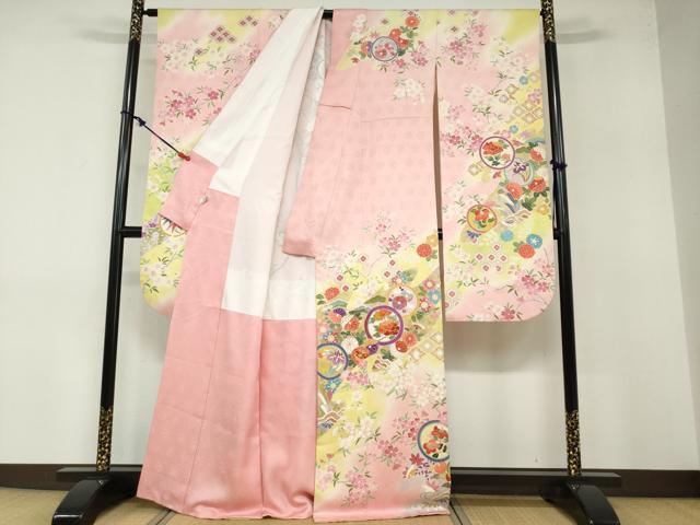 平和屋着物●豪華振袖　駒刺繍　吉祥草花丸文　暈し染め　金彩　正絹　逸品　DABB0354ud