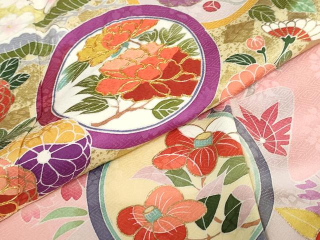 平和屋着物●豪華振袖　駒刺繍　吉祥草花丸文　暈し染め　金彩　正絹　逸品　DABB0354ud