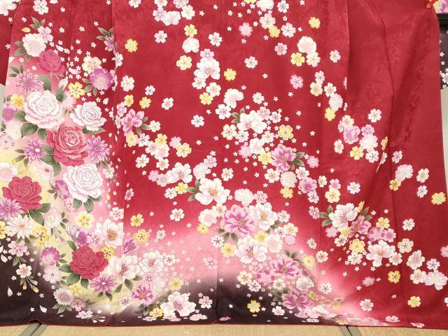平和屋着物●豪華振袖 草花文 暈し染め 金彩 正絹 逸品 DABB0356ud