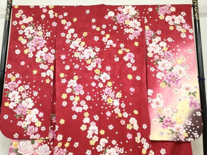 平和屋着物●豪華振袖 草花文 暈し染め 金彩 正絹 逸品 DABB0356ud