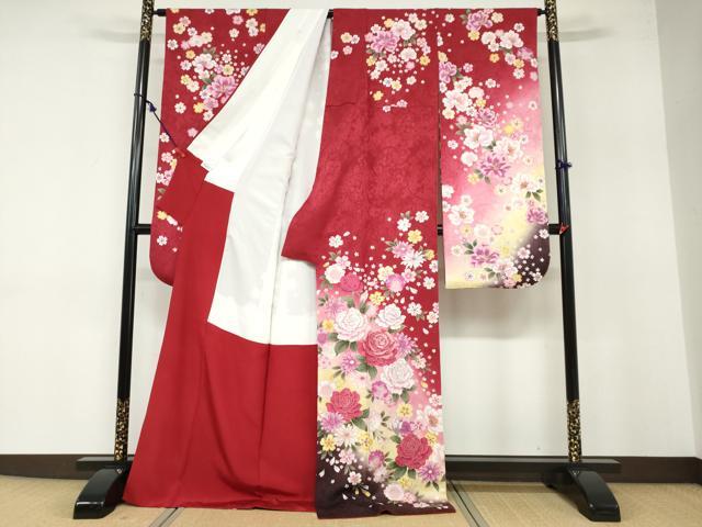 平和屋着物●豪華振袖 草花文 暈し染め 金彩 正絹 逸品 DABB0356ud