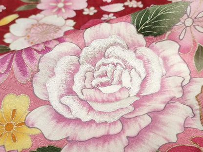 平和屋着物●豪華振袖 草花文 暈し染め 金彩 正絹 逸品 DABB0356ud