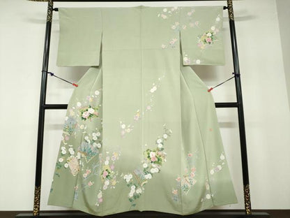 平和屋着物●訪問着 友禅 作家物 冊子草花文 暈し染め 正絹 逸品 DABB0357ud