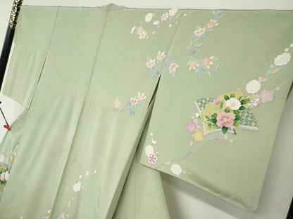 平和屋着物●訪問着 友禅 作家物 冊子草花文 暈し染め 正絹 逸品 DABB0357ud