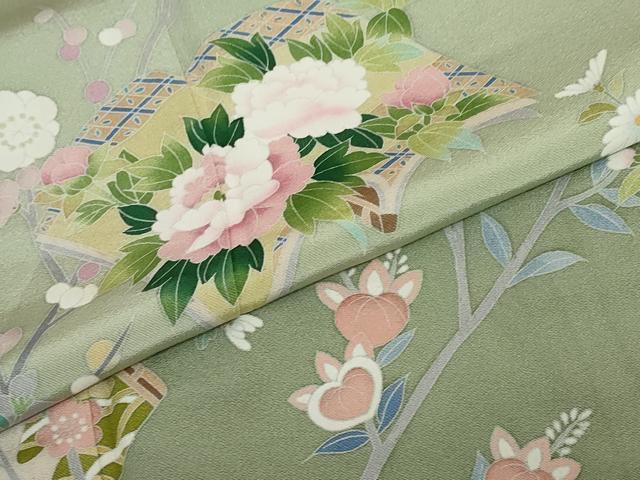 平和屋着物●訪問着 友禅 作家物 冊子草花文 暈し染め 正絹 逸品 DABB0357ud