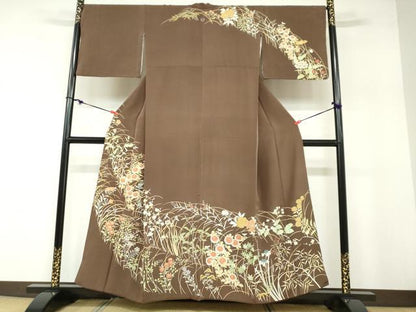 平和屋着物●訪問着 駒刺繍 草花文 正絹 逸品 DABB0359ud