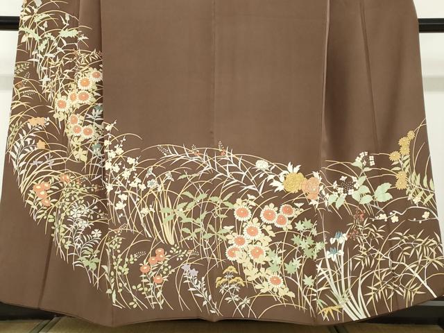 平和屋着物●訪問着 駒刺繍 草花文 正絹 逸品 DABB0359ud