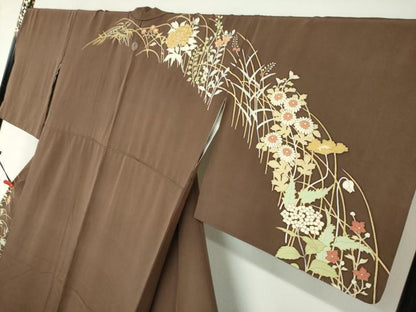 平和屋着物●訪問着 駒刺繍 草花文 正絹 逸品 DABB0359ud