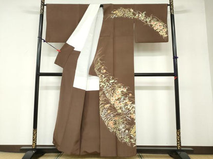 平和屋着物●訪問着 駒刺繍 草花文 正絹 逸品 DABB0359ud