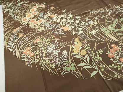 平和屋着物●訪問着 駒刺繍 草花文 正絹 逸品 DABB0359ud