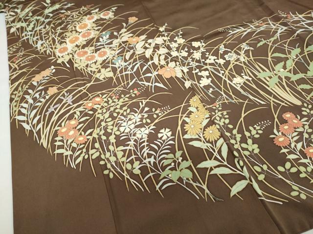 平和屋着物●訪問着 駒刺繍 草花文 正絹 逸品 DABB0359ud