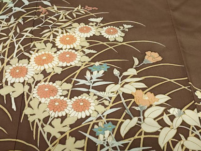 平和屋着物●訪問着 駒刺繍 草花文 正絹 逸品 DABB0359ud