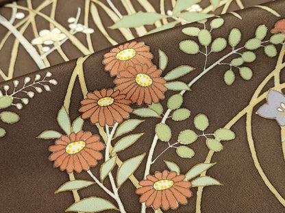平和屋着物●訪問着 駒刺繍 草花文 正絹 逸品 DABB0359ud