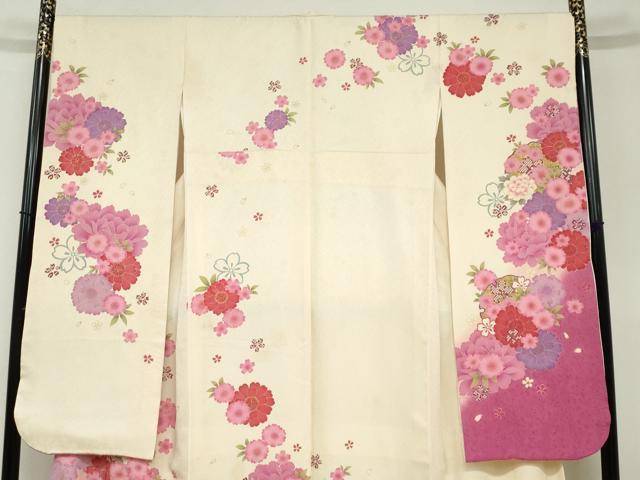平和屋着物●豪華振袖 駒刺繍 雪輪草花文 暈し染め 金彩 正絹 逸品 DABB0362ud