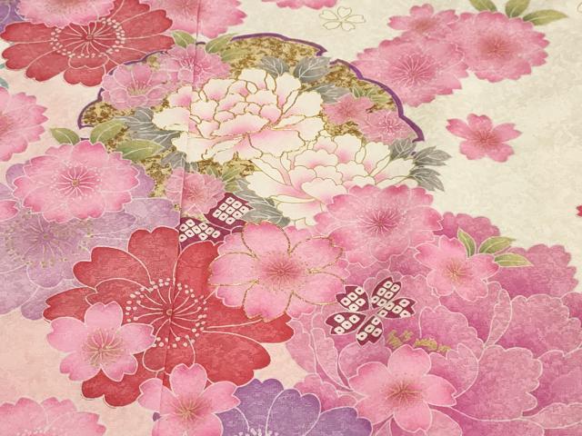 平和屋着物●豪華振袖 駒刺繍 雪輪草花文 暈し染め 金彩 正絹 逸品 DABB0362ud
