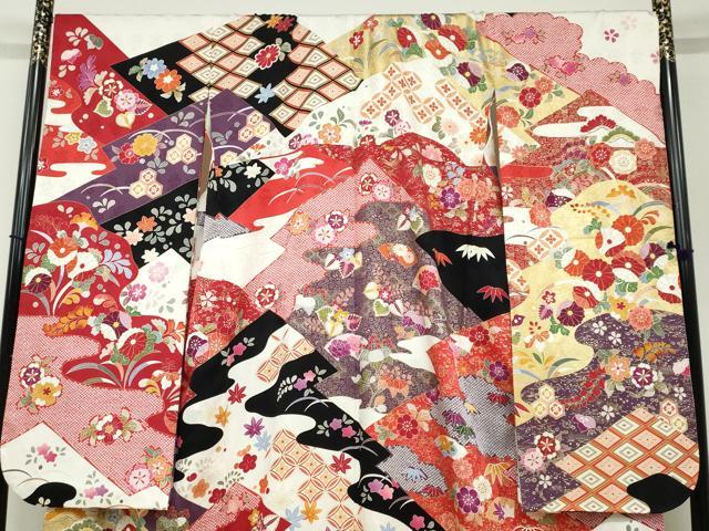 平和屋着物●豪華振袖 駒刺繍 流水吉祥草花文 金彩 正絹 逸品 DABB0365ud