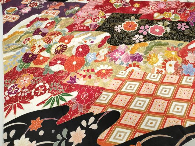 平和屋着物●豪華振袖 駒刺繍 流水吉祥草花文 金彩 正絹 逸品 DABB0365ud