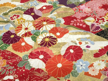 平和屋着物●豪華振袖 駒刺繍 流水吉祥草花文 金彩 正絹 逸品 DABB0365ud
