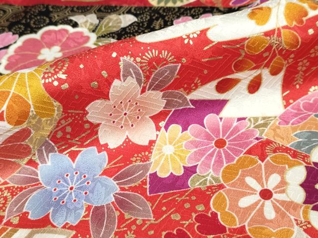 平和屋着物●豪華振袖 駒刺繍 流水吉祥草花文 金彩 正絹 逸品 DABB0365ud