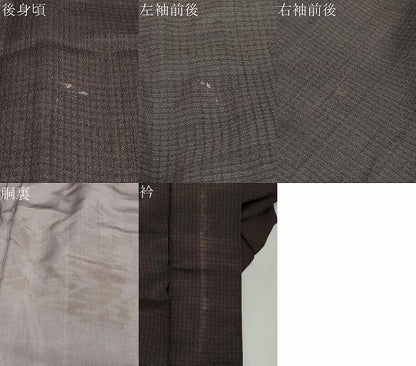 平和屋着物■男性　長羽織　紬地　変わり格子文　正絹　逸品　DABB0367ud