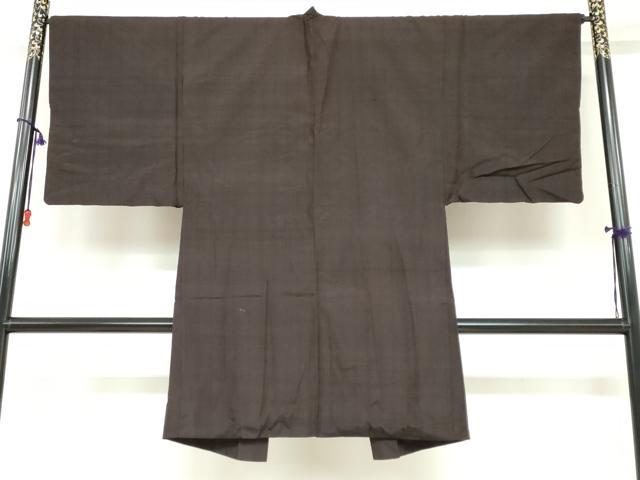 平和屋着物■男性　長羽織　紬地　変わり格子文　正絹　逸品　DABB0367ud