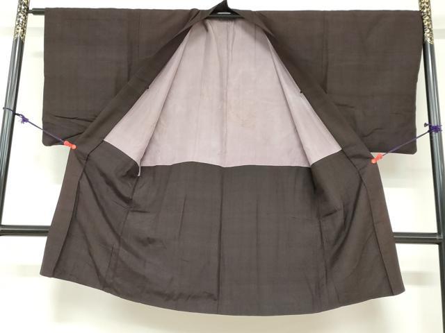 平和屋着物■男性　長羽織　紬地　変わり格子文　正絹　逸品　DABB0367ud