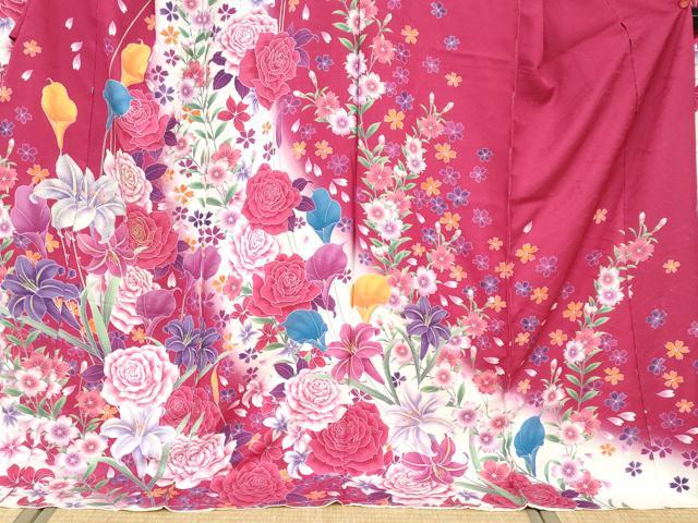 平和屋着物●豪華振袖 草花文 暈し染め 金彩 銀通し地 仮絵羽 逸品 未使用 DABB0371ud