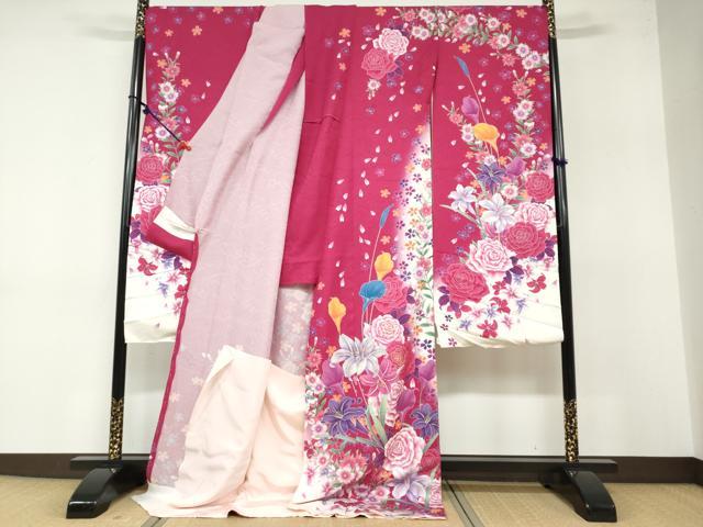 平和屋着物●豪華振袖 草花文 暈し染め 金彩 銀通し地 仮絵羽 逸品 未使用 DABB0371ud