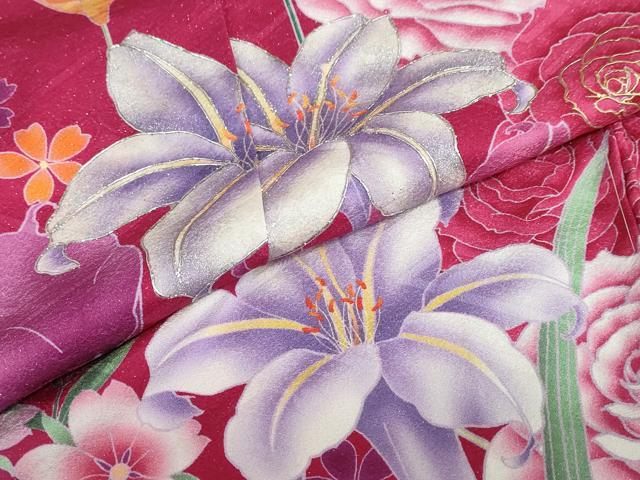 平和屋着物●豪華振袖 草花文 暈し染め 金彩 銀通し地 仮絵羽 逸品 未使用 DABB0371ud