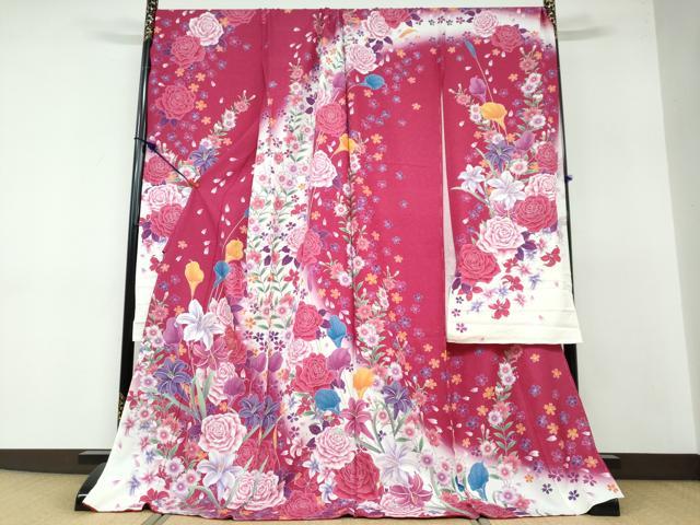 平和屋着物●豪華振袖 草花文 暈し染め 金糸 銀通し地 仮絵羽 逸品 未使用 DABB0372ud