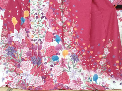 平和屋着物●豪華振袖 草花文 暈し染め 金糸 銀通し地 仮絵羽 逸品 未使用 DABB0372ud