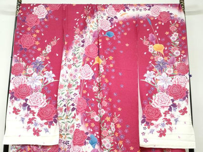 平和屋着物●豪華振袖 草花文 暈し染め 金糸 銀通し地 仮絵羽 逸品 未使用 DABB0372ud