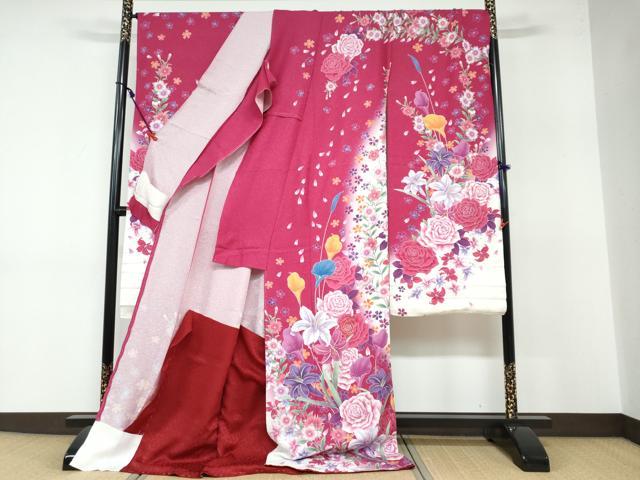平和屋着物●豪華振袖 草花文 暈し染め 金糸 銀通し地 仮絵羽 逸品 未使用 DABB0372ud