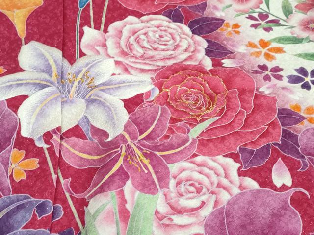 平和屋着物●豪華振袖 草花文 暈し染め 金糸 銀通し地 仮絵羽 逸品 未使用 DABB0372ud