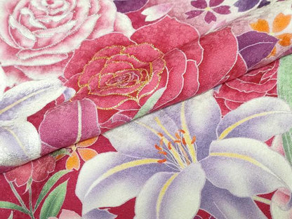 平和屋着物●豪華振袖 草花文 暈し染め 金糸 銀通し地 仮絵羽 逸品 未使用 DABB0372ud