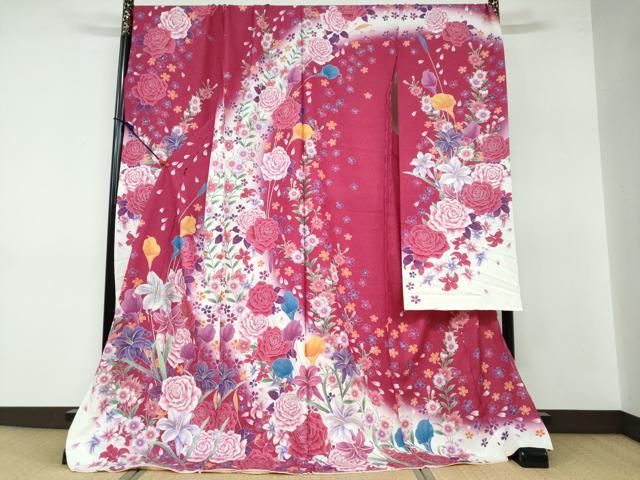 平和屋着物●豪華振袖 草花文 暈し染め 金彩 銀通し地 仮絵羽 逸品 未使用 DABB0373ud