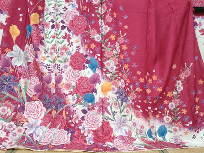 平和屋着物●豪華振袖 草花文 暈し染め 金彩 銀通し地 仮絵羽 逸品 未使用 DABB0373ud