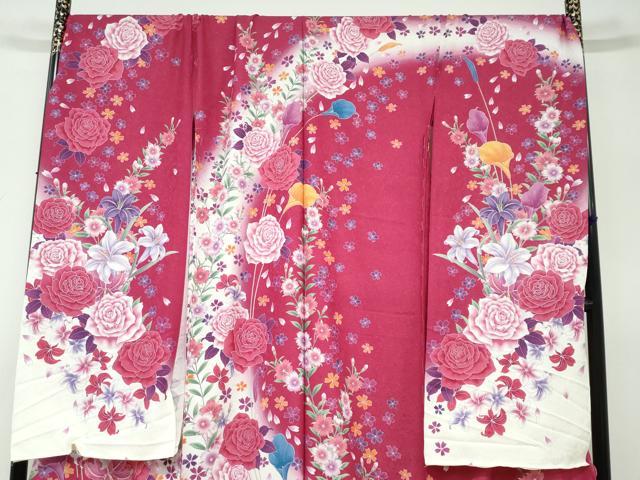 平和屋着物●豪華振袖 草花文 暈し染め 金彩 銀通し地 仮絵羽 逸品 未使用 DABB0373ud