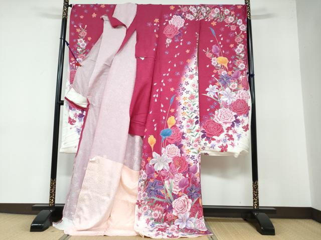平和屋着物●豪華振袖 草花文 暈し染め 金彩 銀通し地 仮絵羽 逸品 未使用 DABB0373ud