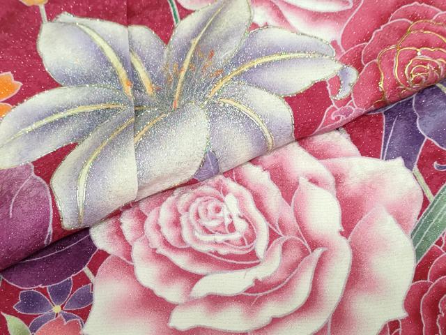 平和屋着物●豪華振袖 草花文 暈し染め 金彩 銀通し地 仮絵羽 逸品 未使用 DABB0373ud