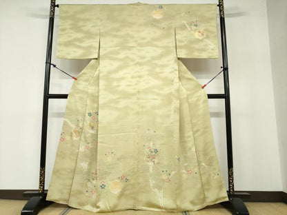 平和屋着物●訪問着 絞り 刺繍 草花文 金彩 正絹 逸品 DABB0374ud