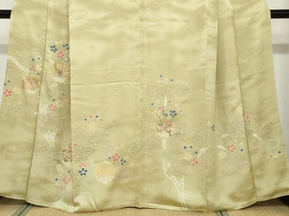 平和屋着物●訪問着 絞り 刺繍 草花文 金彩 正絹 逸品 DABB0374ud